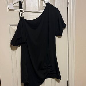 Black One-Shoulder Top with Buckle Detail